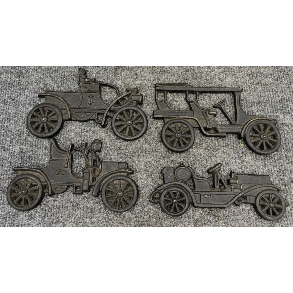 Black Cast Iron Wall Art Decor Vintage Car Automobile Metal Sculpture Lot of 4